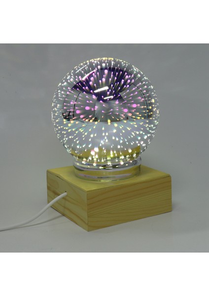 Ahşap Renkli 3D Işık Projektör Topu 3D Lamba USB Güç Kaynağı Yatak Odası Başucu Gece Lambası Parti Yıldız Atmosfer Gece Lambası Masa Lambası (Yurt Dışından)