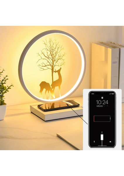 LED Masa Lambası Cep Telefonu Aydınlatma Için Kablosuz Şarj Masa Lambası Ayarlanabilir Karartma Masaüstü Komidin Dekorasyon-C (Yurt Dışından)
