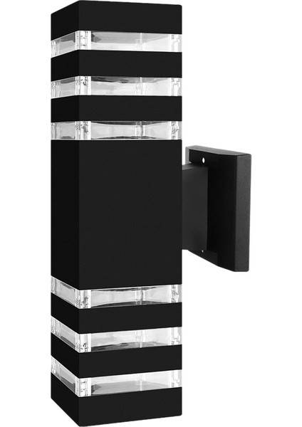 Kare LED Duvar Lambası E27 Çift Kafa Kapalı Dış Mekan Su Geçirmez Aplik Yukarı Aşağı Sundurma Lambası (Siyah) (Yurt Dışından)