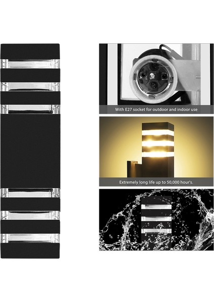 Kare LED Duvar Lambası E27 Çift Kafa Kapalı Dış Mekan Su Geçirmez Aplik Yukarı Aşağı Sundurma Lambası (Siyah) (Yurt Dışından) fiyatları