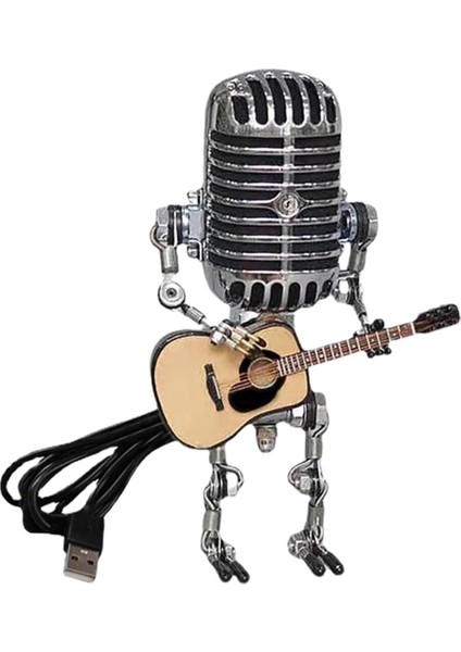 Mikrofon Lambası - Lamba Kafası Vintage Metal Mikrofon Robot Masa Lambası Retro Tarzı Ev Süsleri, Sarı ve Gümüş (Yurt Dışından)