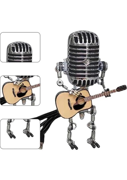 Mikrofon Lambası - Lamba Kafası Vintage Metal Mikrofon Robot Masa Lambası Retro Tarzı Ev Süsleri, Sarı ve Gümüş (Yurt Dışından) modelleri