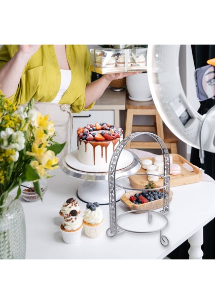 Metal Kek Standı Çift Katmanlı Kemer Şeklinde Altın Meyve Tatlı Rafı Düğün Doğum Günü Partisi Dekorasyon Cupcake Standı Gümüş (Yurt Dışından) fiyatları