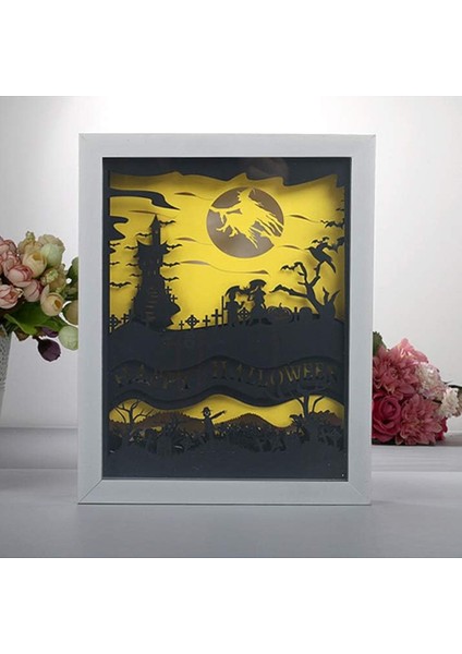 Cadılar Bayramı 3D Kağıt Oyma Işığı, Gölge Boyama Masa Lambası, Papercut Işık Kutuları, Dıy Gece Manzarası (Yurt Dışından)