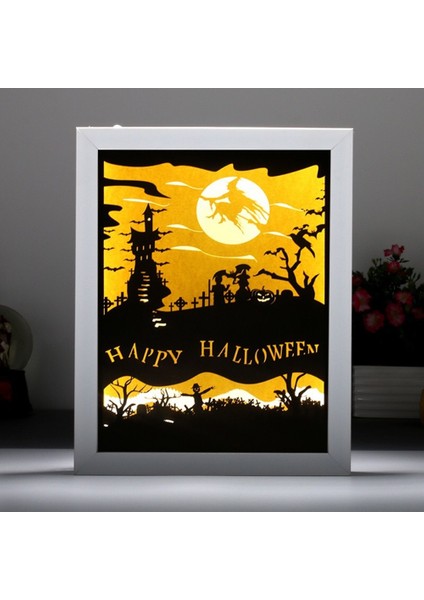 Cadılar Bayramı 3D Kağıt Oyma Işığı, Gölge Boyama Masa Lambası, Papercut Işık Kutuları, Dıy Gece Manzarası (Yurt Dışından)