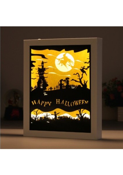 Cadılar Bayramı 3D Kağıt Oyma Işığı, Gölge Boyama Masa Lambası, Papercut Işık Kutuları, Dıy Gece Manzarası (Yurt Dışından)