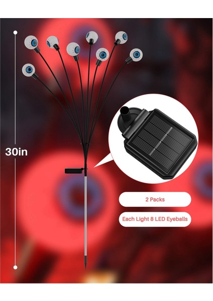 Korkunç Göz Küresi Güneş Bahçe Işıkları, 16LED Sallanan Güneş Bahçe Dekoru Su Geçirmez, Yard/çim/araba Yolu, 2 Adet, Kırmızı (Yurt Dışından) modelleri
