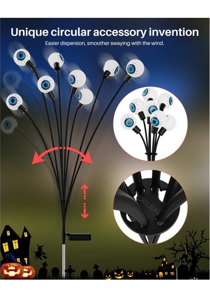 Korkunç Göz Küresi Güneş Bahçe Işıkları, 16LED Sallanan Güneş Bahçe Dekoru Su Geçirmez, Yard/çim/araba Yolu, 2 Adet, Kırmızı (Yurt Dışından) fırsatları