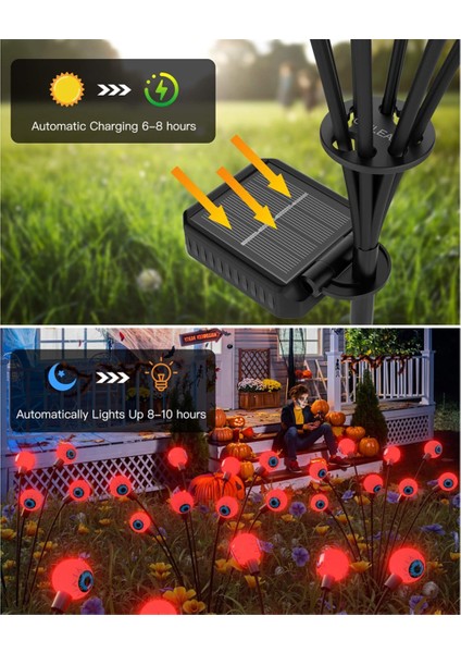 Korkunç Göz Küresi Güneş Bahçe Işıkları, 16LED Sallanan Güneş Bahçe Dekoru Su Geçirmez, Yard/çim/araba Yolu, 2 Adet, Kırmızı (Yurt Dışından) indirimleri