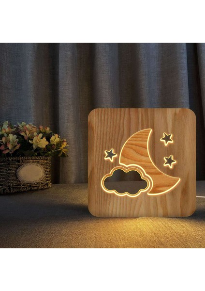 Ahşap 3D Oyma Ay Bulut Gece Lambası LED Masa Lambası Çocuklar Için Yatak Odası Ev Dekor USB Masa Lambaları Bebek Uyku Işıkları (Yurt Dışından)