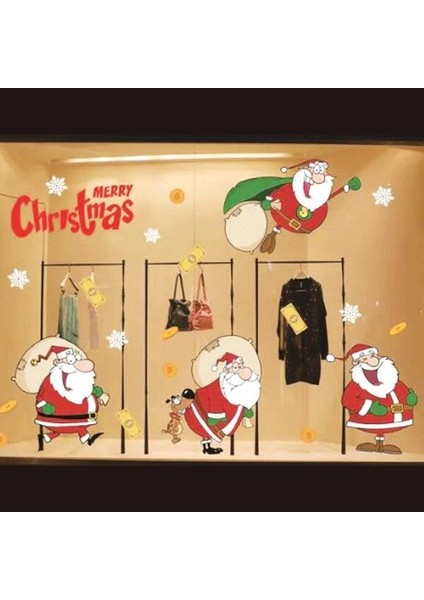 Yılbaşı Noel Sticker Renkli Çuvallı Noel Baba 70X50 cm