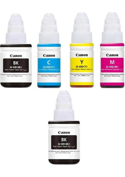 GI-490 Pixma G2415 Orjinal Mürekkep Seti Bk-C-Y-M Siyah Sarı Mavi Kırmızı + 1 Siyah Hediye