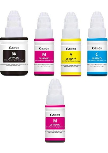 GI-490 Pixma G2415 Orjinal Mürekkep Seti Bk-C-Y-M Siyah Sarı Mavi Kırmızı + 1 Kırmızı Hediye