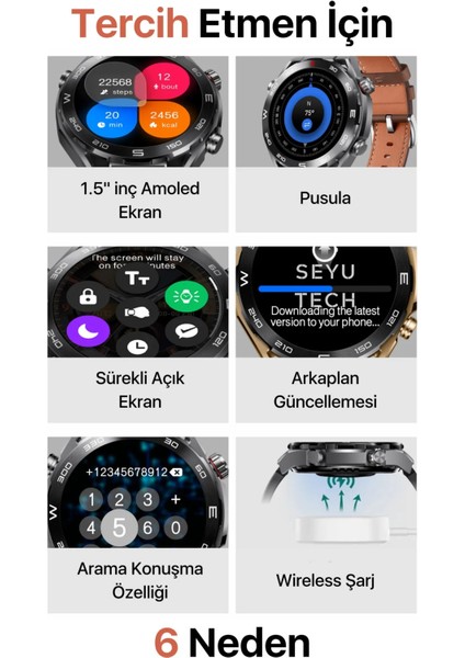 Tekiz Teknoloji Watch Hk Hero 5 Ultimate Amoled Uyumlu Akıllı Saat Tüm Telefonlara Uyumlu Smart