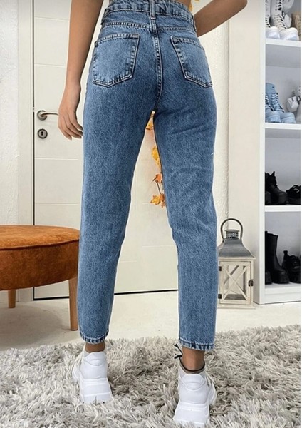 Likralı Mom Jean Pantolon