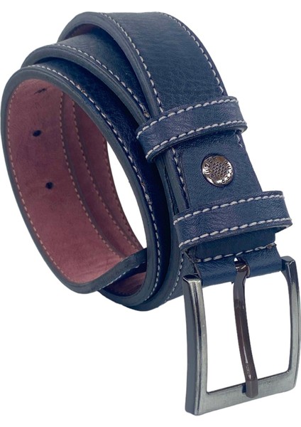 Lacivert Çocuk Boy Suni Deri Dikişli Model 3 cm.lik Garson Klasik Kemer - G5-23EK