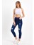Lazer Detaylı Yüksek Bel Mavi Skinny Jean 1