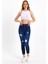 Lazer Detaylı Yüksek Bel Mavi Skinny Jean 2
