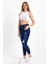 Lazer Detaylı Yüksek Bel Mavi Skinny Jean 5