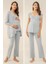 Feyza 4049 Mavi Dantel Detaylı Sabahlıklı Lohusa Pijama Takımı 1