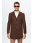Slim Fit Kahverengi Çizgili Palto 1EF0832255009 1
