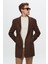 Slim Fit Kahverengi Çizgili Palto 1EF0832255009 2