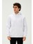 Unisex Kapüşonlu Kanguru Cep Regular/Standart Fit 3 Iplik Şardonlu Beyaz Sweatshirt 4