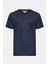 Erkek Lacivert Bisiklet Yaka Keten T-Shirt 1