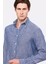 Erkek Indigo Cooper Fit Düğmeli Yaka Keten Gömlek 3