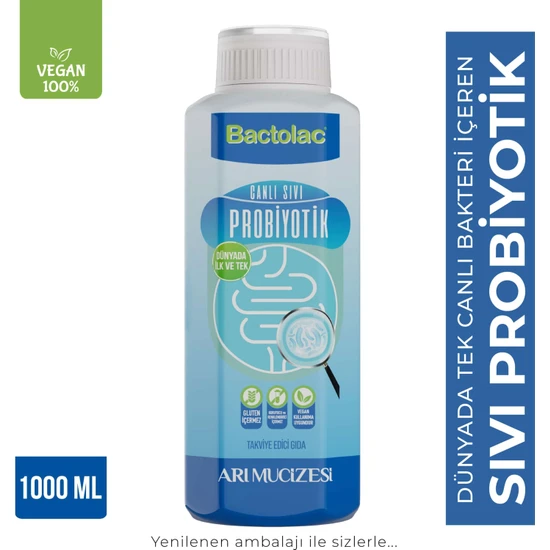 Bactolac Aktif Probiyotik - 1000 ml (Dünyada Canlı Organizma İçeren Tek Sıvı Probiyotik) Canlı Probiyotik