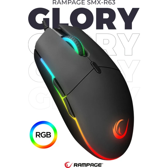 Rampage Smx-r63 Glory Örgü Kablolu Usb Rgb Mouse 6400dpi Rgb Ledli Işıklı Makrolu Gaming Oyuncu Mouse