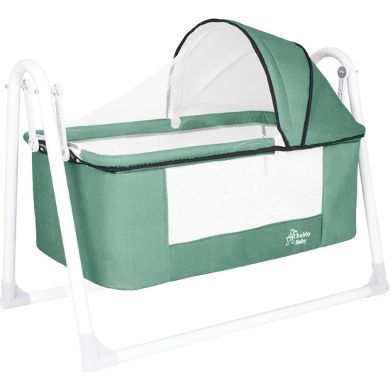 Chubby Baby First Class Portatif-Keten Tenteli Sepet Beşik Silinebilir Kumaş Yeşil