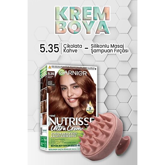L'oréal Paris Garnier Nutrisse Krem Saç Boyası 5.35 Çikolata Kahve Ve Masaj Şampuan Fırçası Pembe