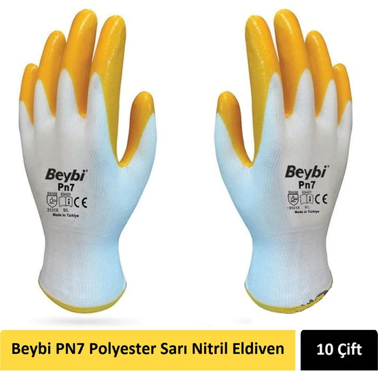 Beybi Pn7 Montajcı Polyester Sarı Nitril Eldiveni 10 Çift No:10