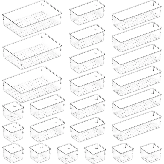 Humble 25 Adet Çekmece Organizatör Seti Şeffaf Plastik Masa Çekmece Düzenleyiciler Tepsiler Dresser Eşya Kutuları Makyaj Için Ayırma Kutusu (Yurt Dışından)