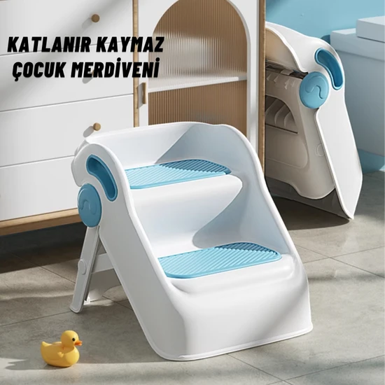Dekohop Çocuk Taburesi Katlanabilir Kaymaz Iki Basamaklı Merdiven Çocuk Banyo Tuvalet Lavabo Yükseltici Basamak