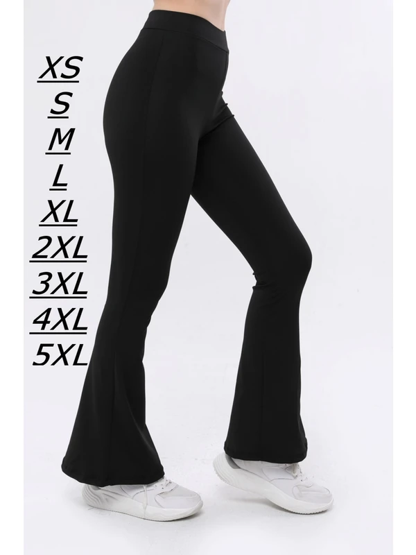 Dream Vogue Kadın Siyah Ispanyol Paça Dalgıç Kumaş Yüksek Bel Likralı Toparlayıcı Tayt Pantolon