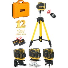 Millian Tripod Hediyeli Uzaktan Kumandalı 12 Köşeli 360 Derece Çizgi Hizalama Lazer Makinesi Seviye Cihazı