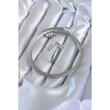 Clariss 316L Çelik Gümüş Renk Sarmal Model Erkek Bileklik Yüzük Kombini