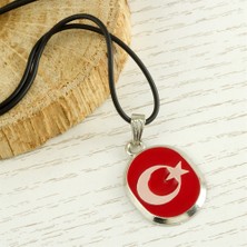 Feryal Ay Yıldız Metal Vinlex Deri Kolye