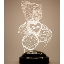 Love Lamp 3 Boyutlu Kişiye Özel Konsept Hediye 3D Ayı Teddy LED Lamba