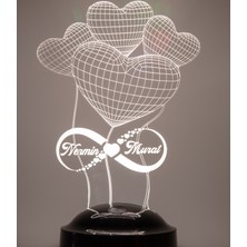 Love Lamp 3 Boyutlu Kişiye Özel Konsept Hediye 3D Balon Kalpler LED Lamba