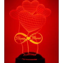 Love Lamp 3 Boyutlu Kişiye Özel Konsept Hediye 3D Balon Kalpler LED Lamba