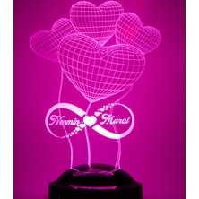 Love Lamp 3 Boyutlu Kişiye Özel Konsept Hediye 3D Balon Kalpler LED Lamba