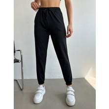 VivaJoy Kadın Siyah Yüksek Belli Jogger Eşofman Altı Paça Lastikli