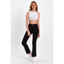 VivaJoy İspanyol Paça Cepsiz Jegging Model Solmayan Siyah Pantolon