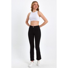 VivaJoy İspanyol Paça Cepsiz Jegging Model Solmayan Siyah Pantolon