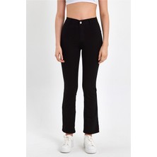 VivaJoy İspanyol Paça Cepsiz Jegging Model Solmayan Siyah Pantolon