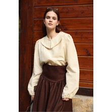 Küçüğüm Butik Vintage Krem Rengi Bebe Yaka Poplin Bluz