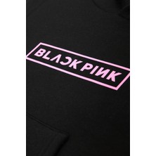 Kışlık Siyah Kapüşonlu Kız Çocuk Siyah  Oversize Baskılı Sweatshirt Hoodie